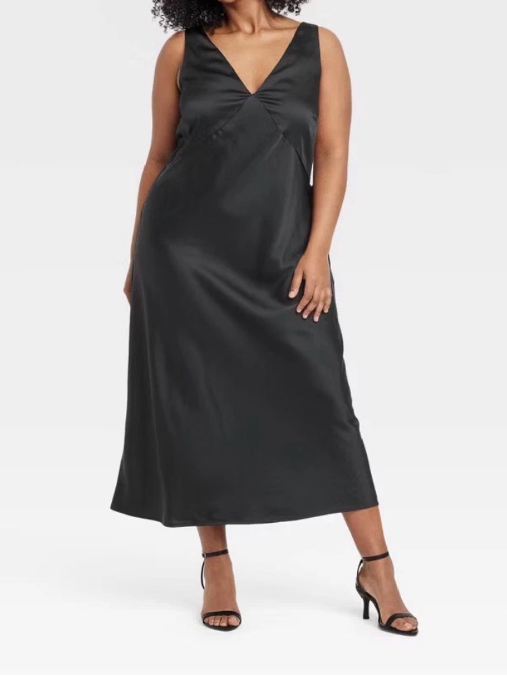 Women Satin Slip Maxi Dress - A New Day Black size XXL